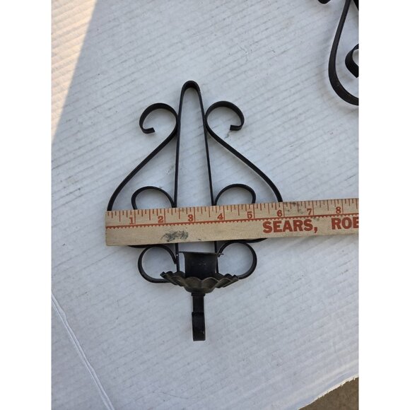 Pair Vintage Black Gothic Metal Wrought Iron Candle Holder Wall Sconces Set Of 2 - Picture 9 of 11
